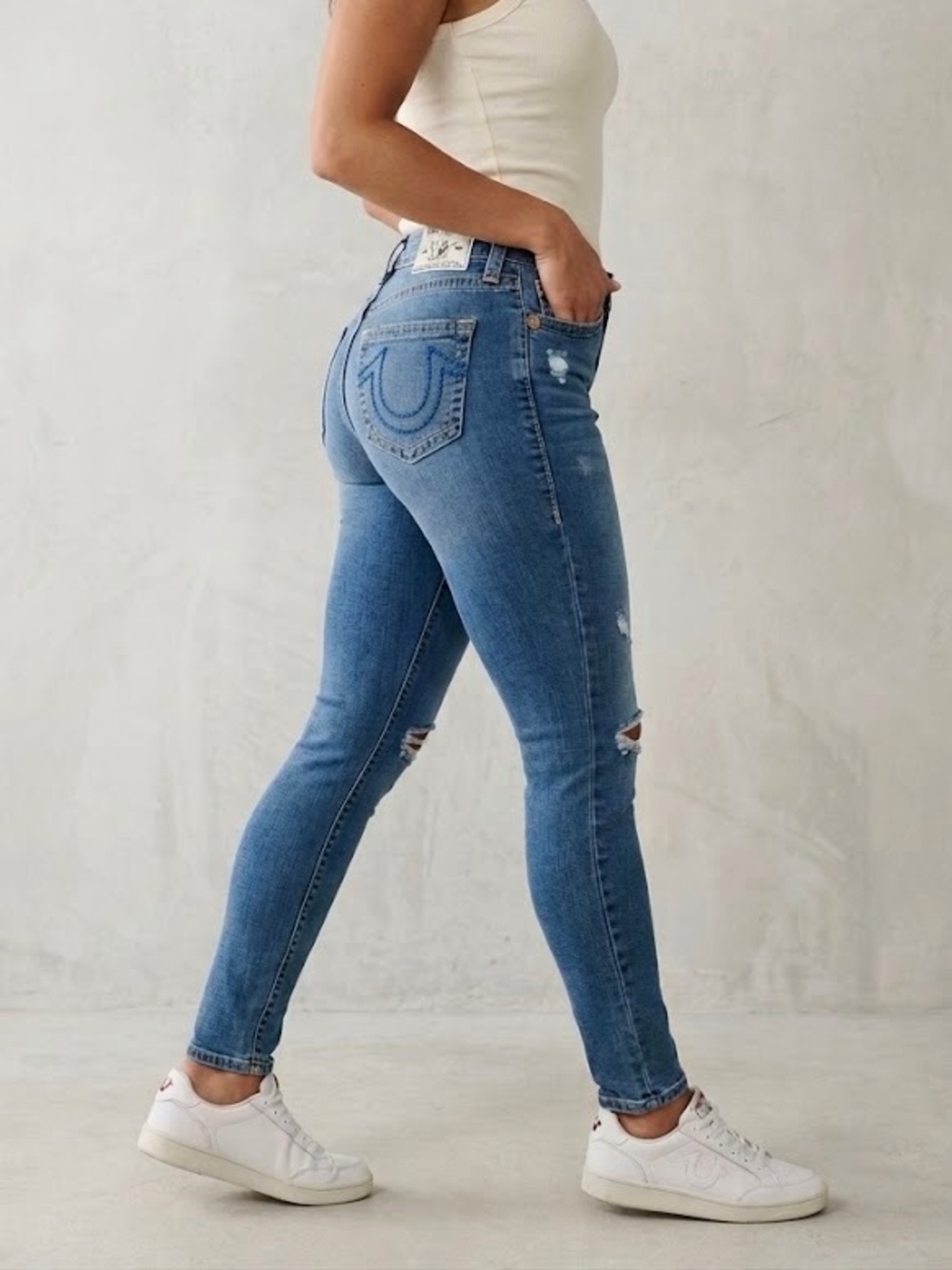 True Religion Women Jennie Curvy High Rise Skinny Jeans 26 Distressed Y2K